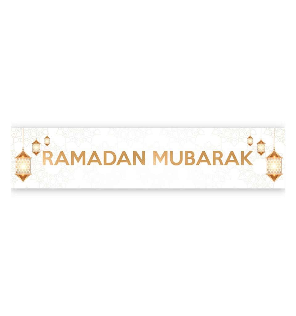 Ramadan Mubarak Banner - Lanterns (White and Gold) - Islamic Pixels