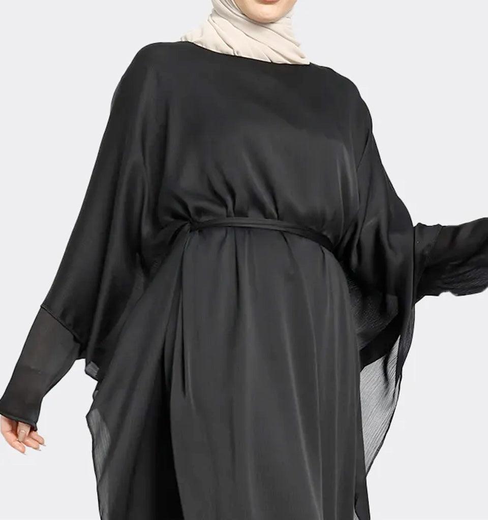 Black Silky Farasha Abaya - Islamic Pixels