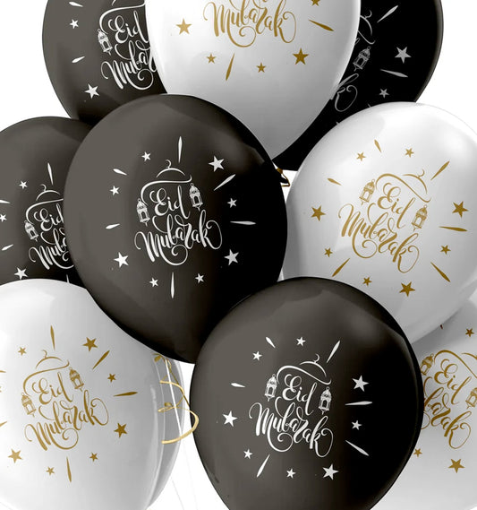 Eid Mubarak Balloons - Domes & Lanterns (Black and White Mix)