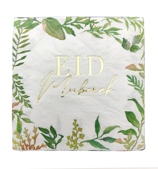 Eid Mubarak Napkins - Green & Gold Foiled