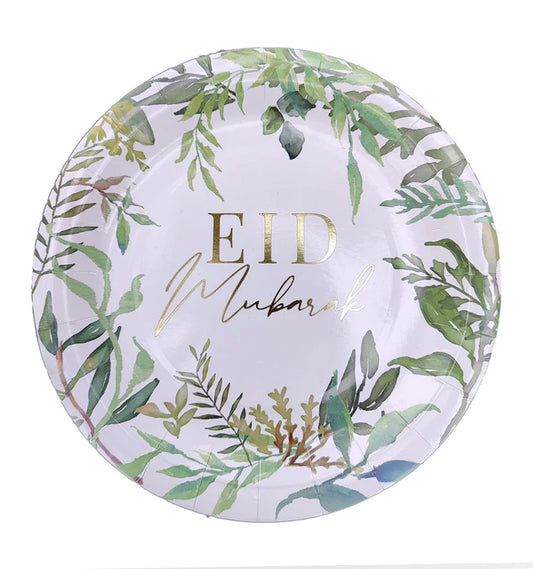 Eid Mubarak Plate - Green & Gold Foiled