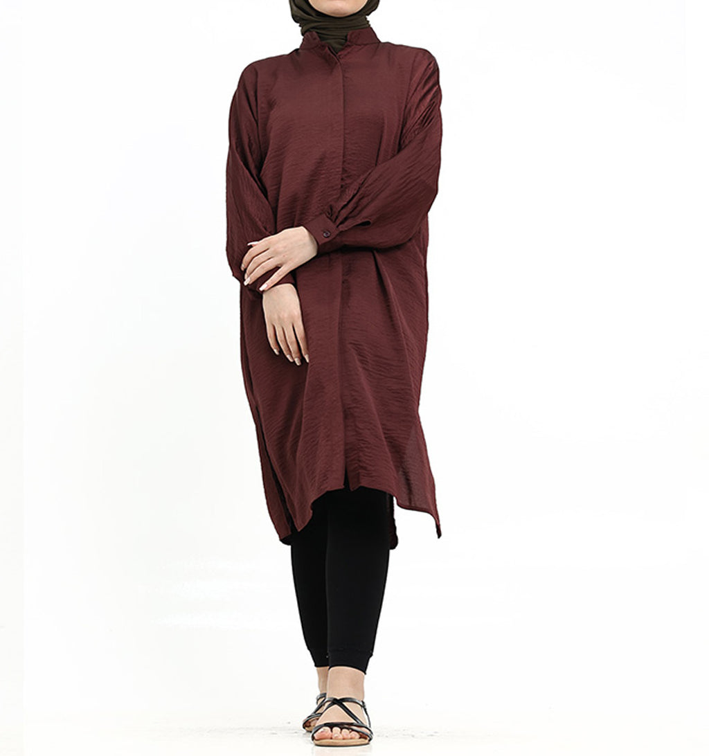 Maroon Baggy Lisbon Midi Shirt
