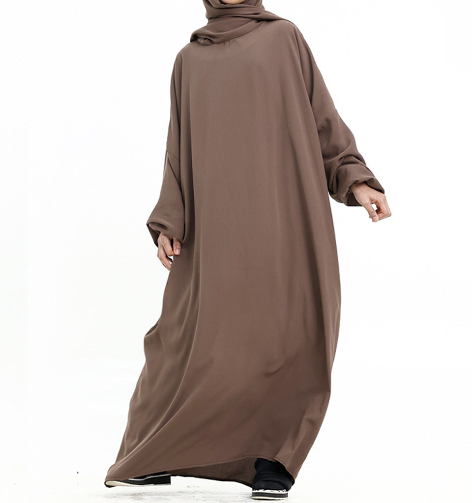 Mocha Instant Hijab Girls Abaya