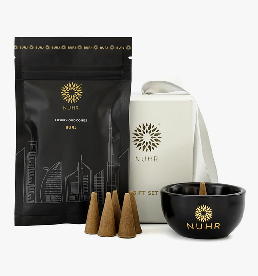 Oud Incense Cones and Black Ceramic Burner Gift Set - Burj