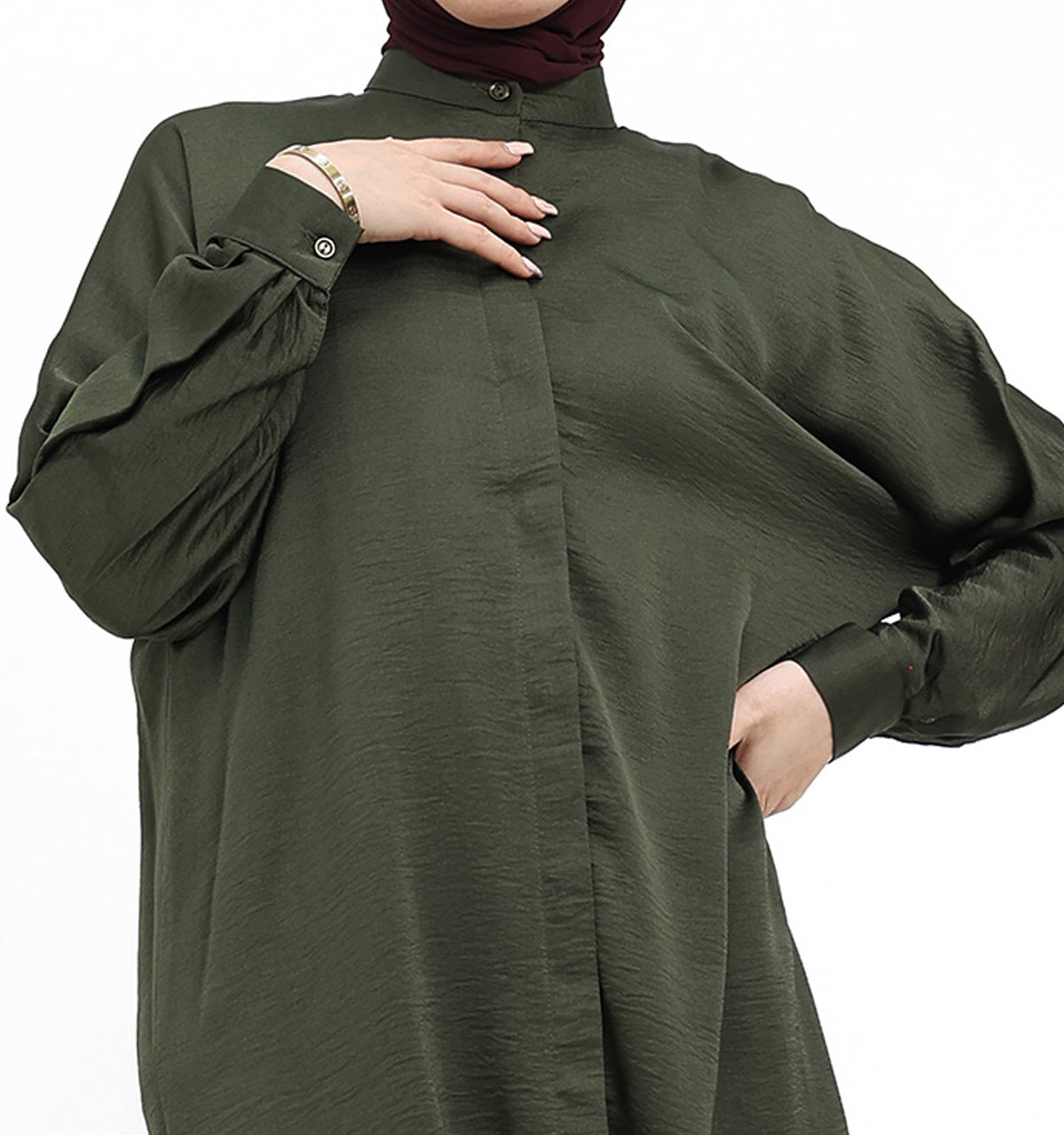 Olive Baggy Lisbon Midi Shirt