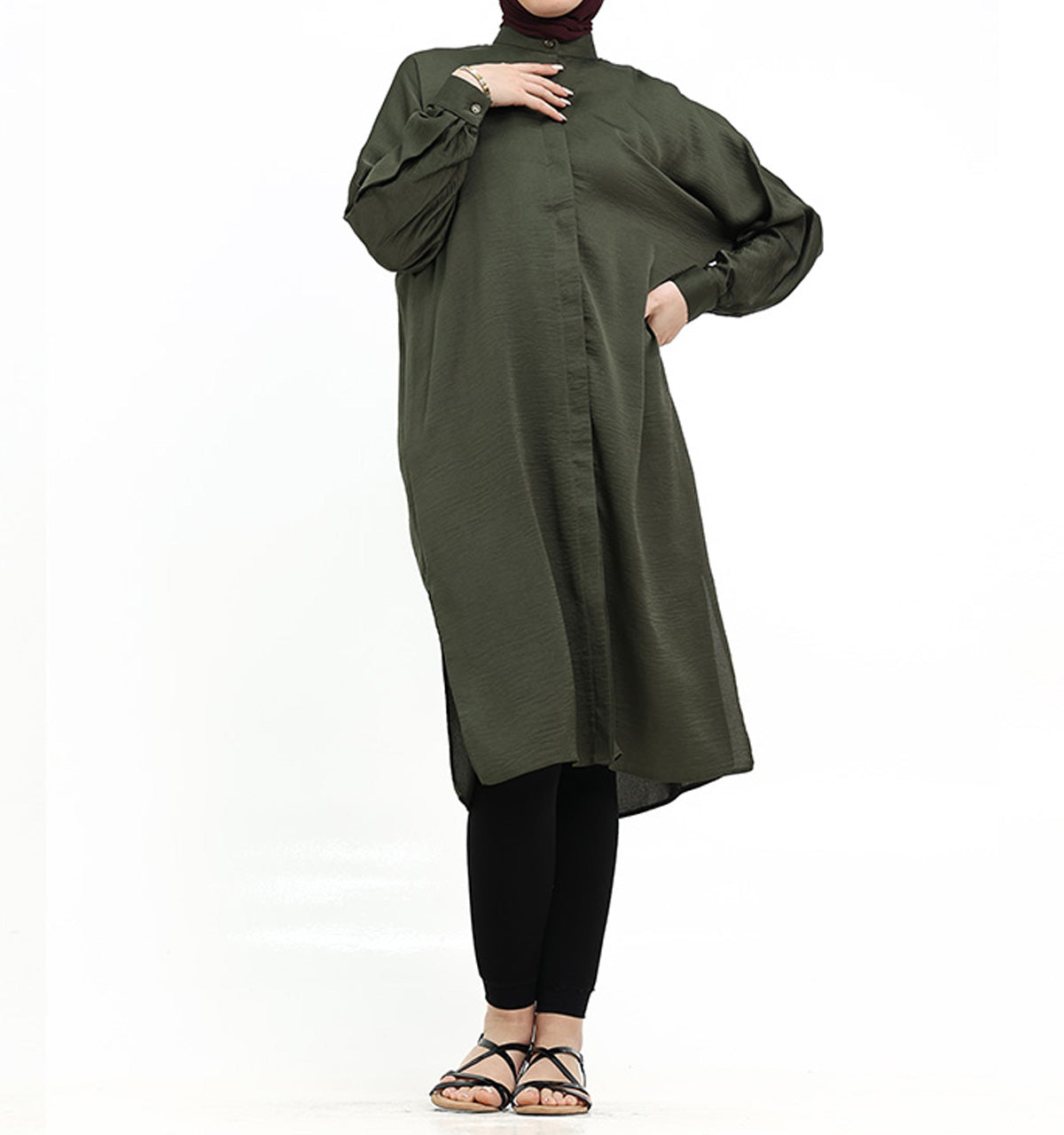 Olive Baggy Lisbon Midi Shirt