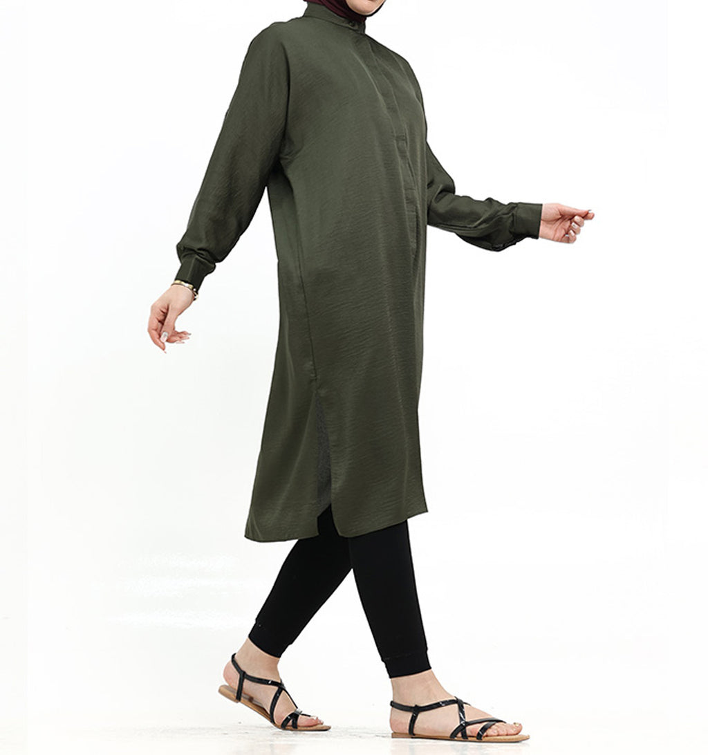 Olive Baggy Lisbon Midi Shirt