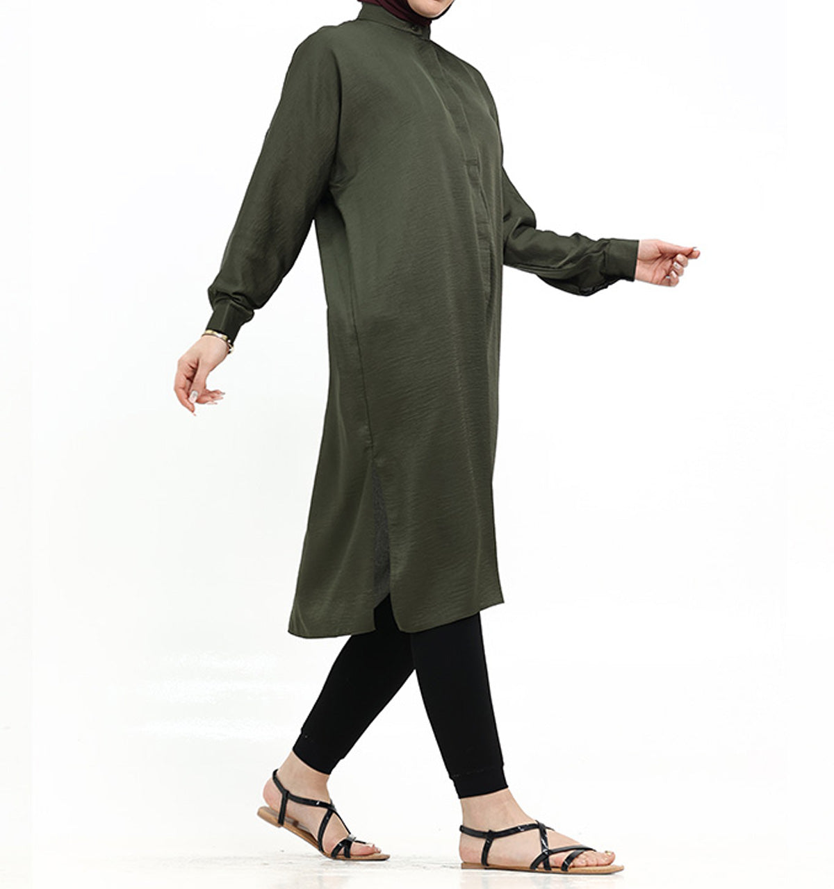 Olive Baggy Lisbon Midi Shirt