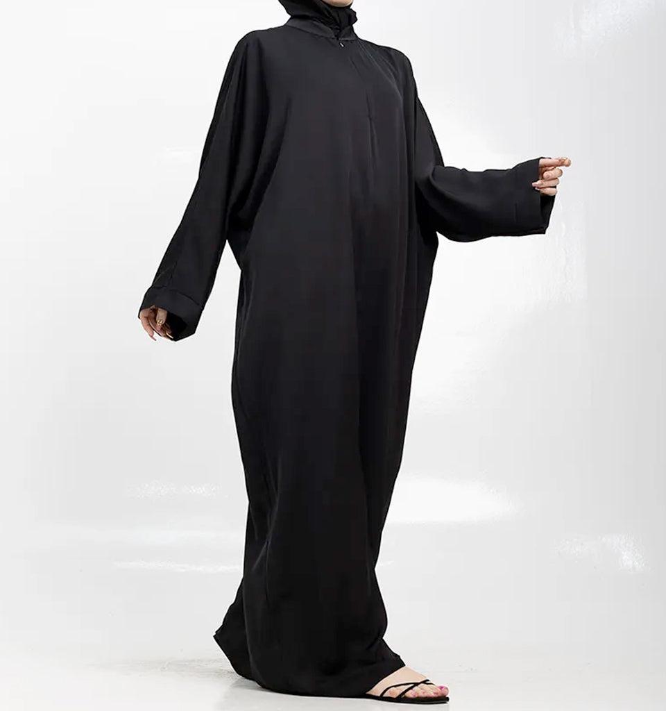 Black Basic Zip Batwing Abaya - Islamic Pixels