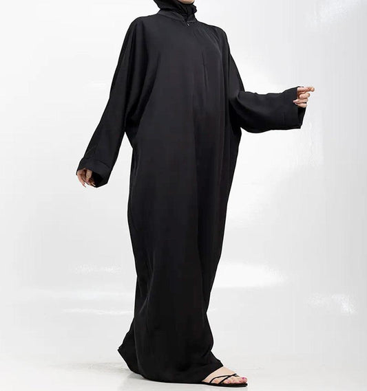 Black Basic Zip Batwing Abaya - Islamic Pixels