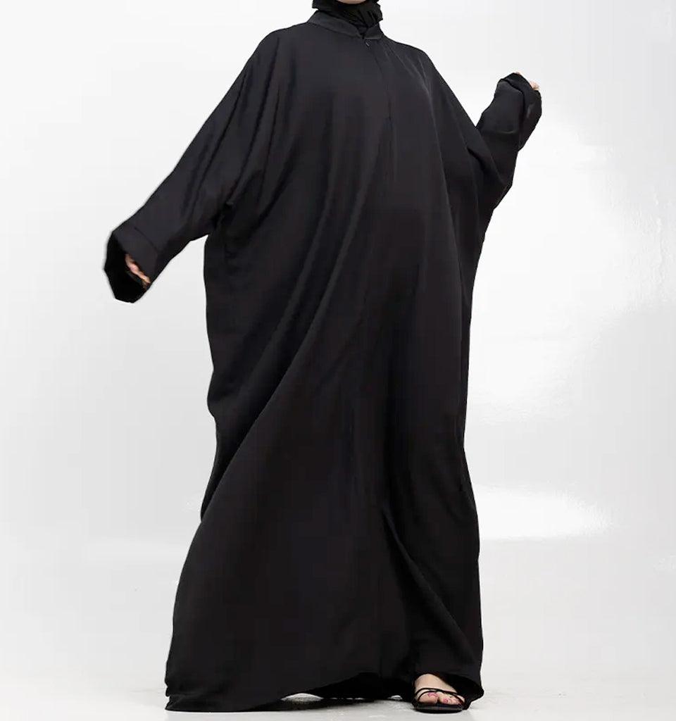 Black Basic Zip Batwing Abaya - Islamic Pixels