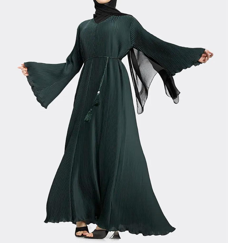 Bottle Green Pleated Abaya - Islamic Pixels