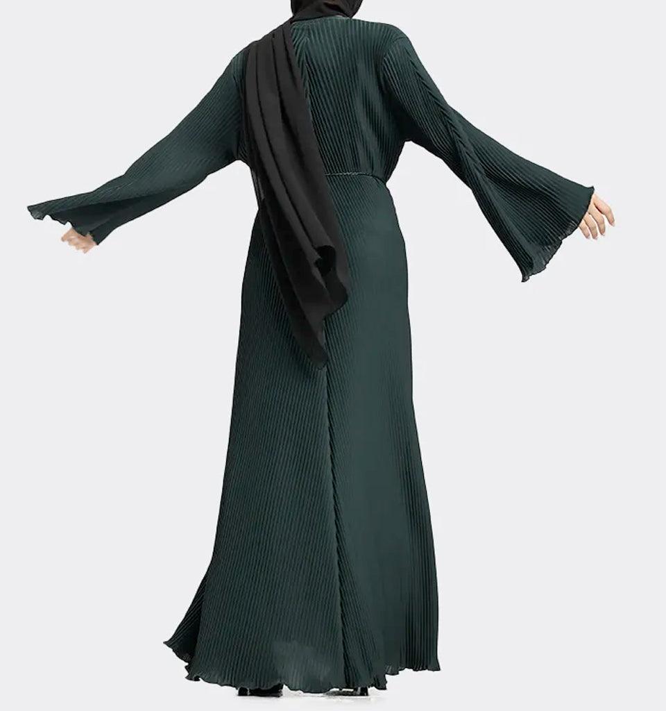 Bottle Green Pleated Abaya - Islamic Pixels