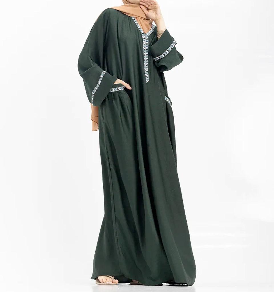Bottle Green Wajiha Abaya - Islamic Pixels