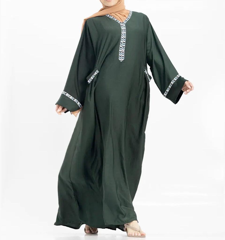 Bottle Green Wajiha Abaya - Islamic Pixels