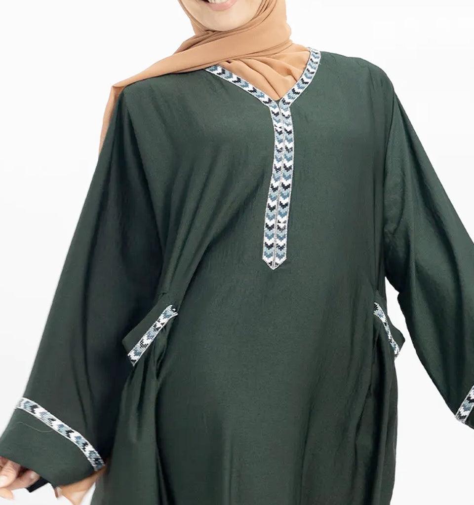 Bottle Green Wajiha Abaya - Islamic Pixels