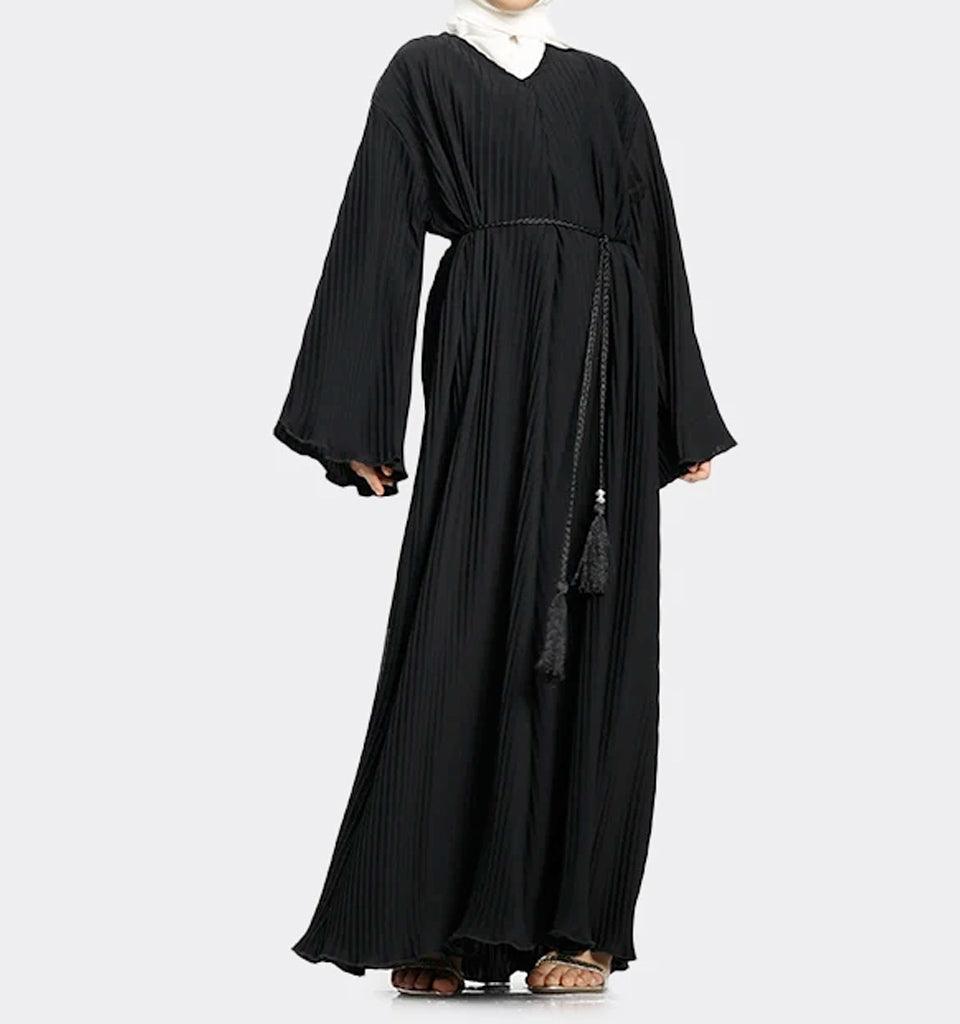 Girls Black Pleated Abaya - Islamic Pixels