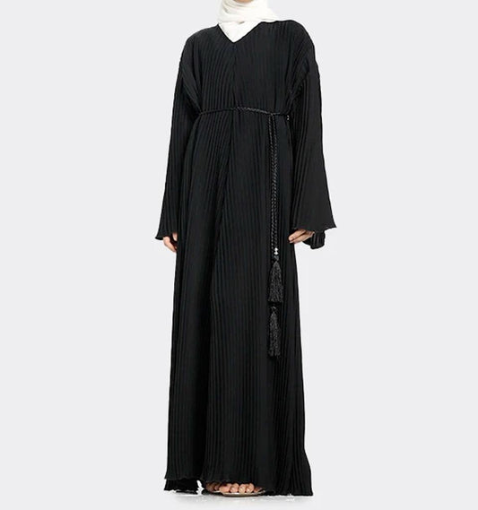 Girls Black Pleated Abaya - Islamic Pixels