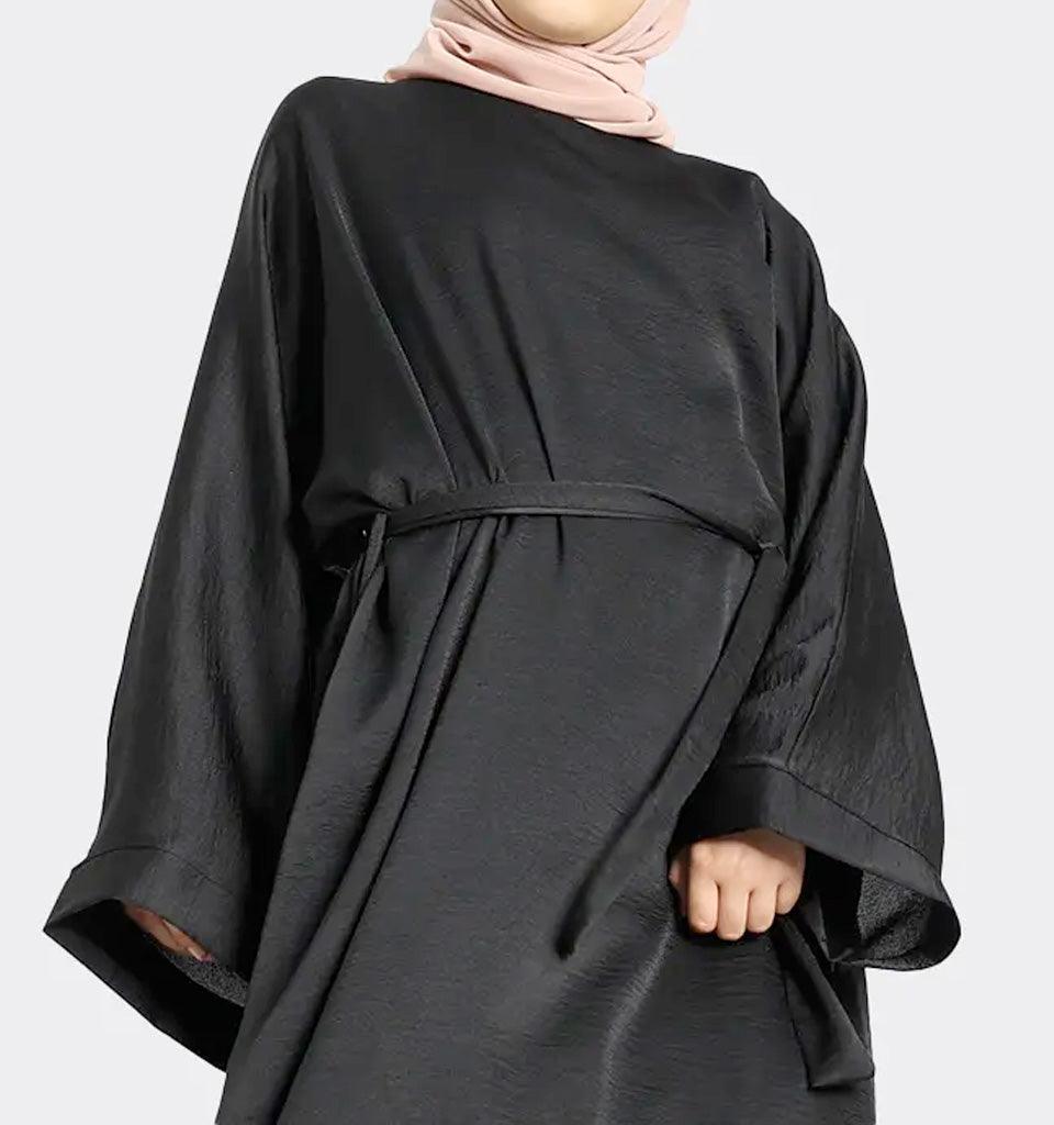 Girls Black Silky Abaya - Islamic Pixels