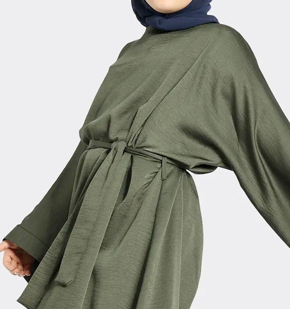 Girls Khaki Silky Abaya - Islamic Pixels