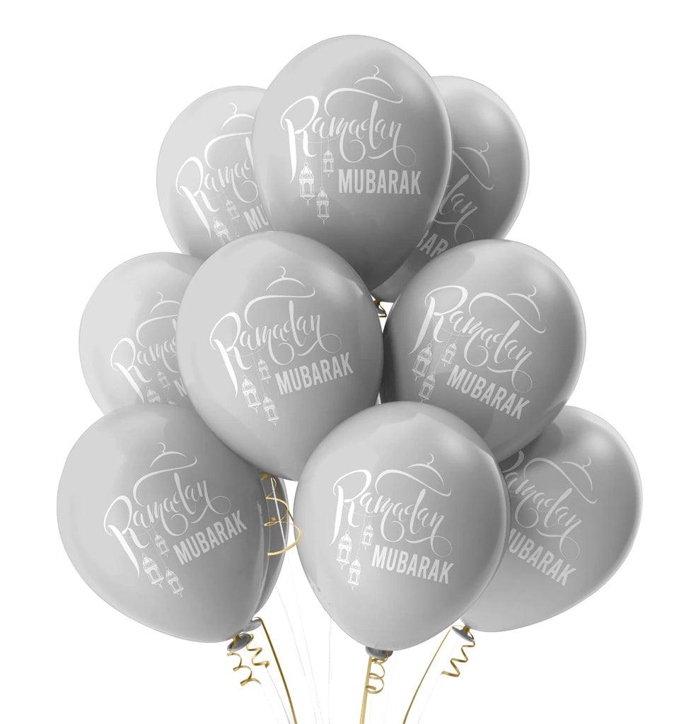 Ramadan Mubarak Balloons - Domes & Lanterns (Silver) - Islamic Pixels