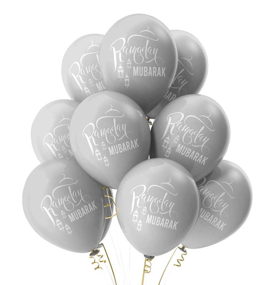 Ramadan Mubarak Balloons - Domes & Lanterns (Silver) - Islamic Pixels