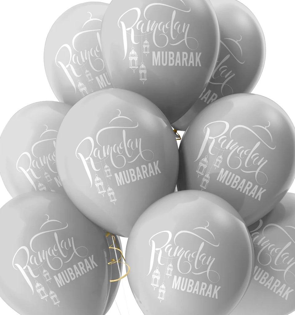 Ramadan Mubarak Balloons - Domes & Lanterns (Silver) - Islamic Pixels