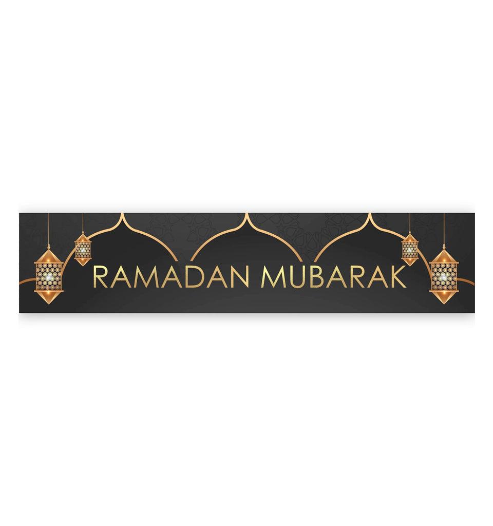 Ramadan Mubarak Banner - Lanterns (Black and Gold) - Islamic Pixels