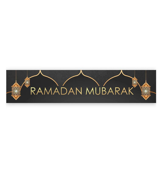 Ramadan Mubarak Banner - Lanterns (Black and Gold) - Islamic Pixels