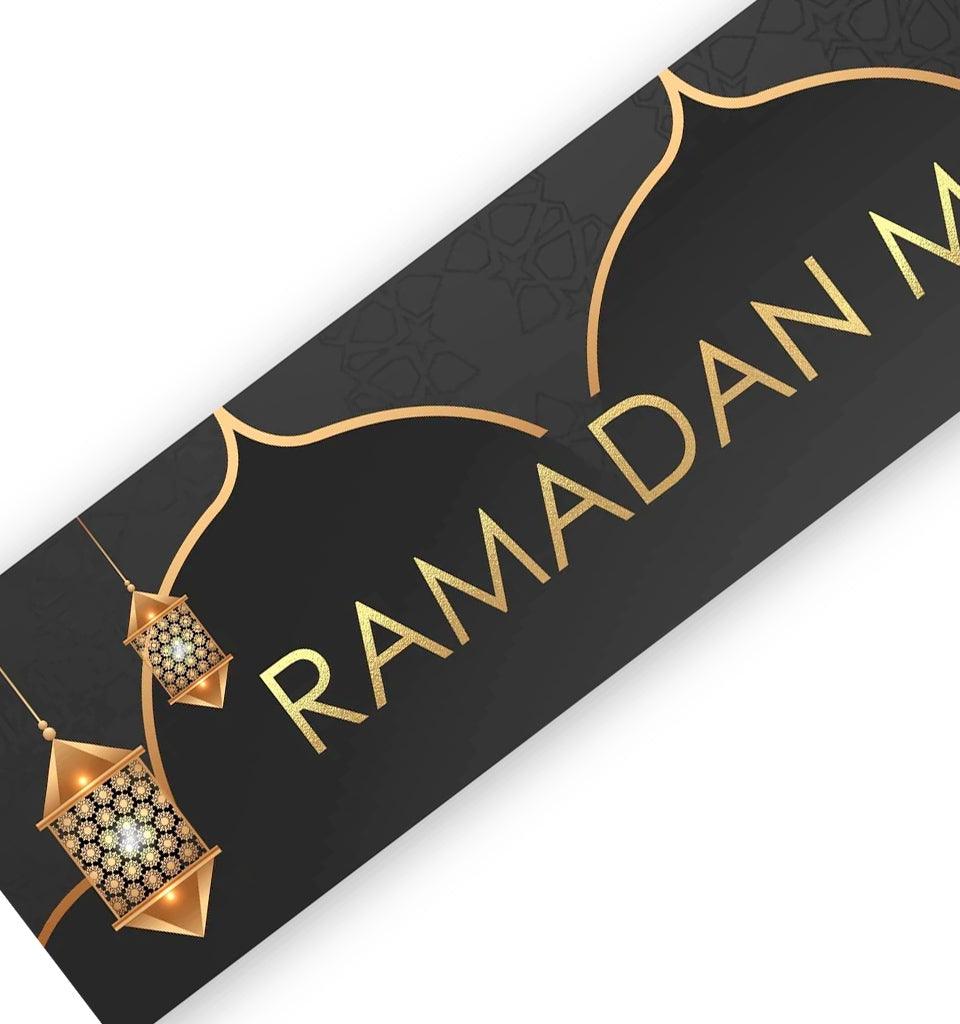 Ramadan Mubarak Banner - Lanterns (Black and Gold) - Islamic Pixels