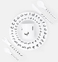Arabic Alphabet Tableware Set (with cutlery) - Islamic Pixels