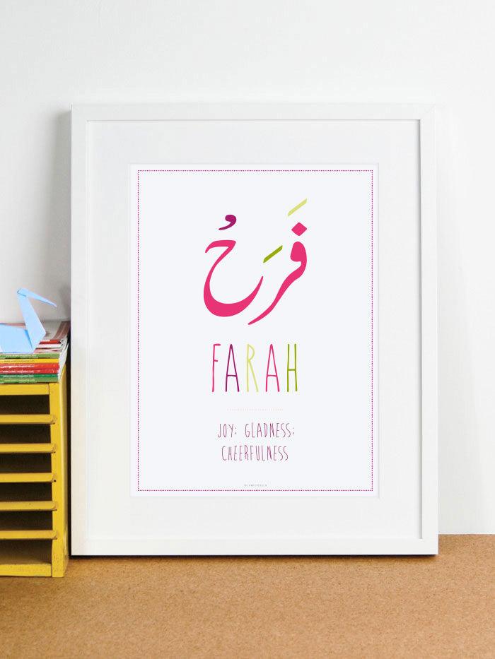 Arabic Name Frame 'Farah' - Islamic Pixels