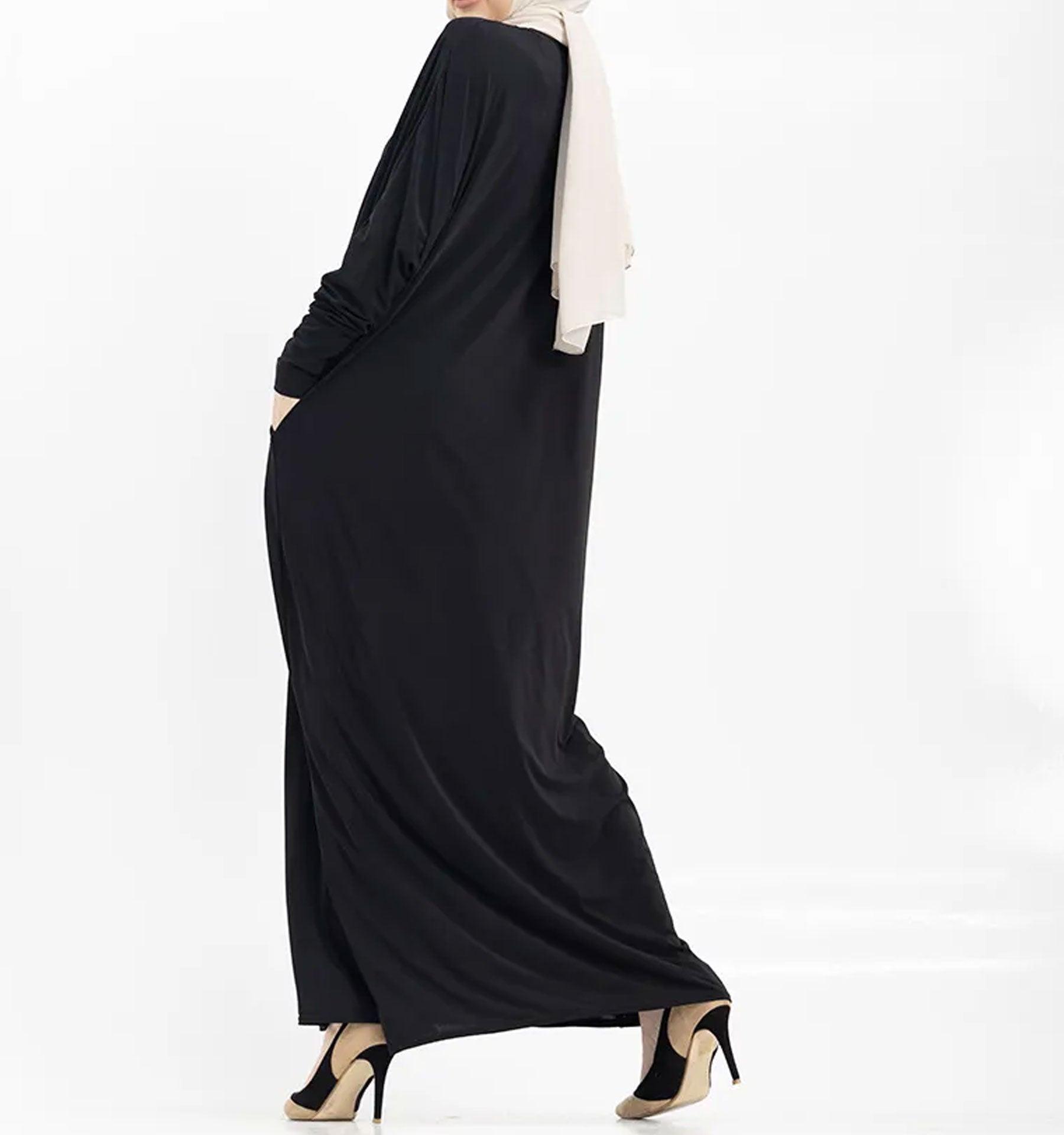 Black Batwing Jersey Abaya - Islamic Pixels