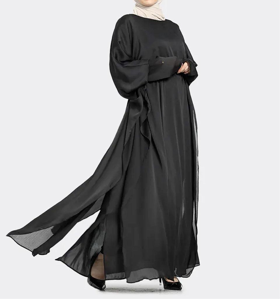 Black Silky Farasha Abaya - Islamic Pixels