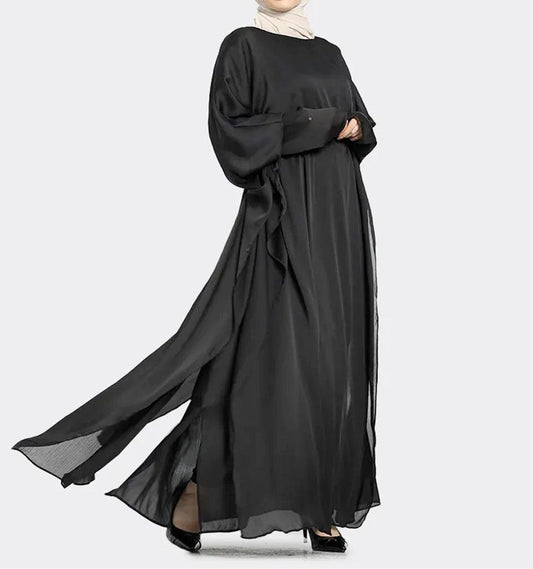 Black Silky Farasha Abaya - Islamic Pixels