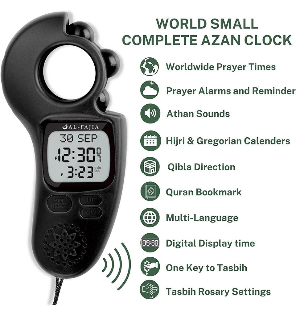 Digital Portable Tasbih Counter, Azan Clock & Prayer Time Reminder (Black) - Islamic Pixels