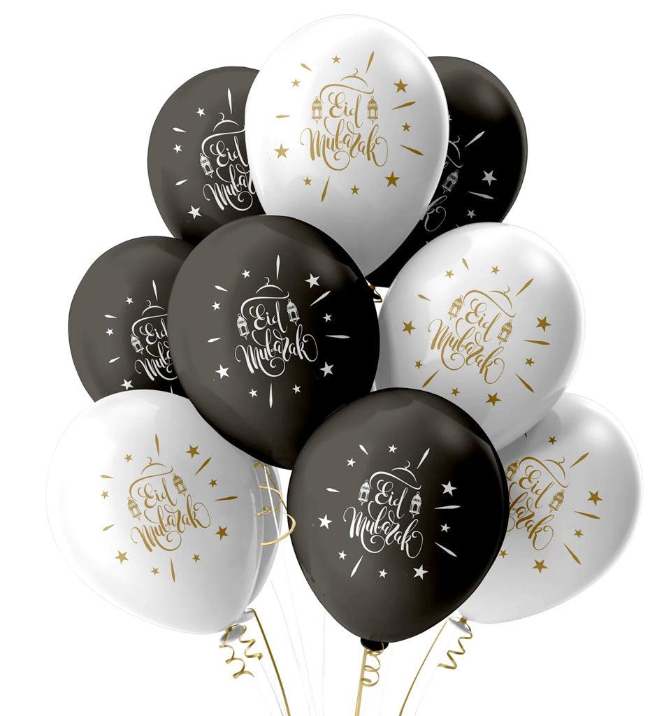 Eid Mubarak Balloons - Domes & Lanterns (Black and White Mix) - Islamic Pixels