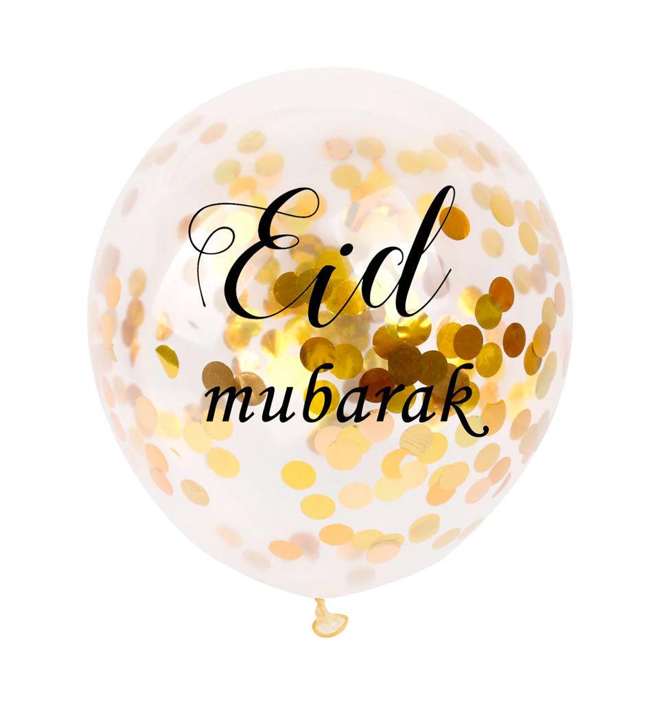 Eid Mubarak Balloons x5 - Confetti (Gold) - Islamic Pixels