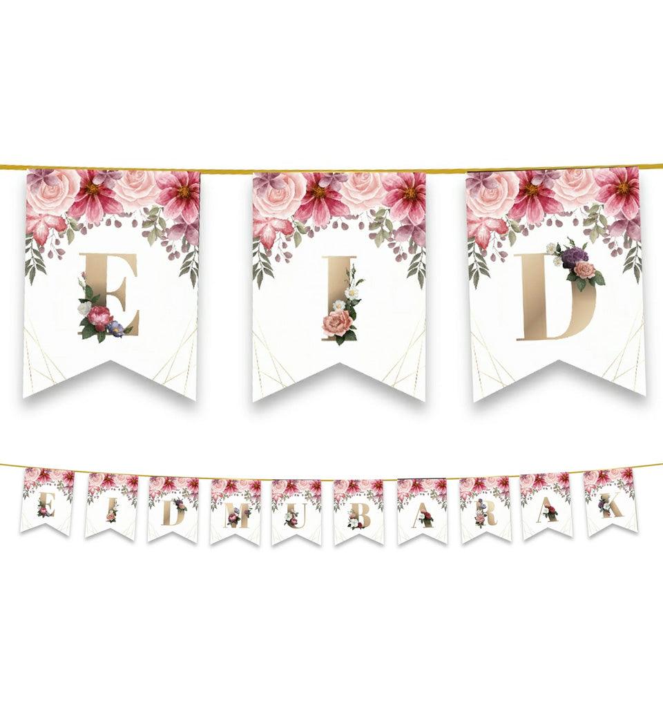 Eid Mubarak Bunting - Floral (Pink) - Islamic Pixels