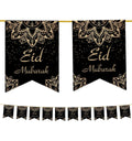 Eid Mubarak Bunting - Geometric Flags (Black & Gold) - Islamic Pixels