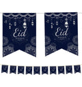 Eid Mubarak Bunting - Geometric Flags (Navy & Silver) - Islamic Pixels