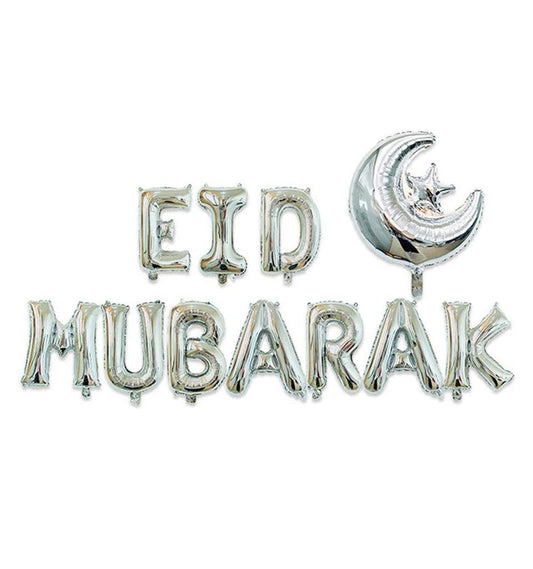 Eid Mubarak Foil Balloon Kit (Silver) - Islamic Pixels