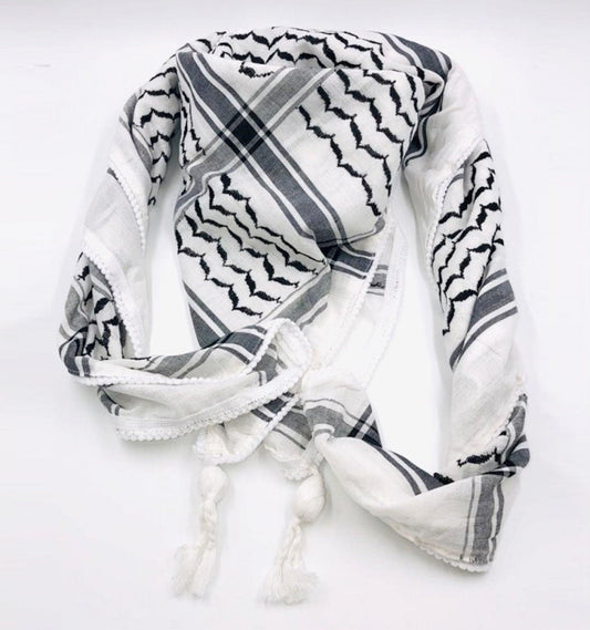 Original Hirbawi (White/Black) Traditional Scarf - Islamic Pixels